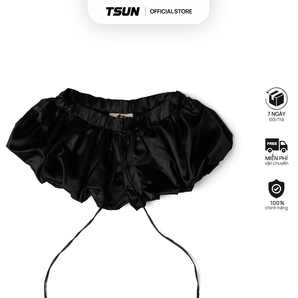 Ảnh Quần Váy Ngắn Bí Dáng Phồng Màu Đen Brand TSUN Chính Hãng - Pumpkin Mini Skirt, Nữ, May 2 Lớp 1
