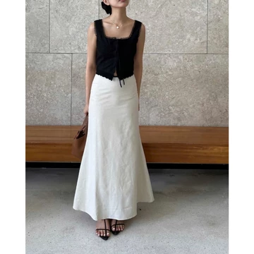 Chân váy dài linen, Chân váy linen dáng dài đuôi cá nhẹ