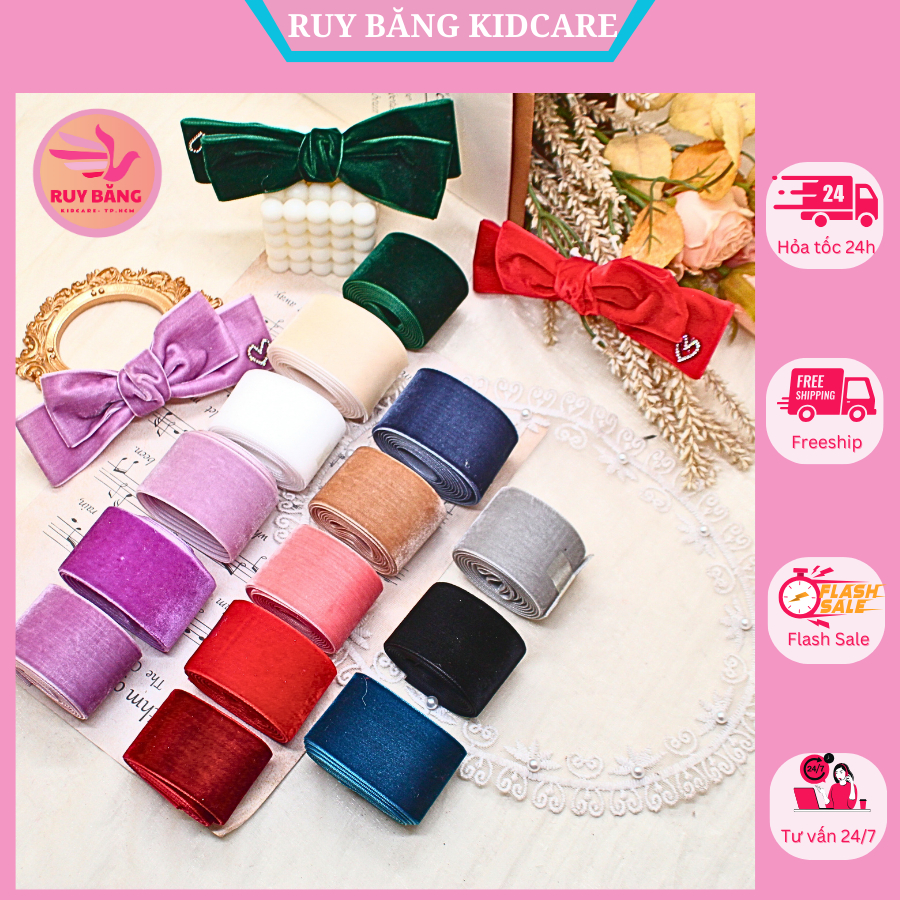 Ruy băng nhung 3.8cm dùng làm nơ kẹp tóc, nơ trang trí, phụ kiện may ...