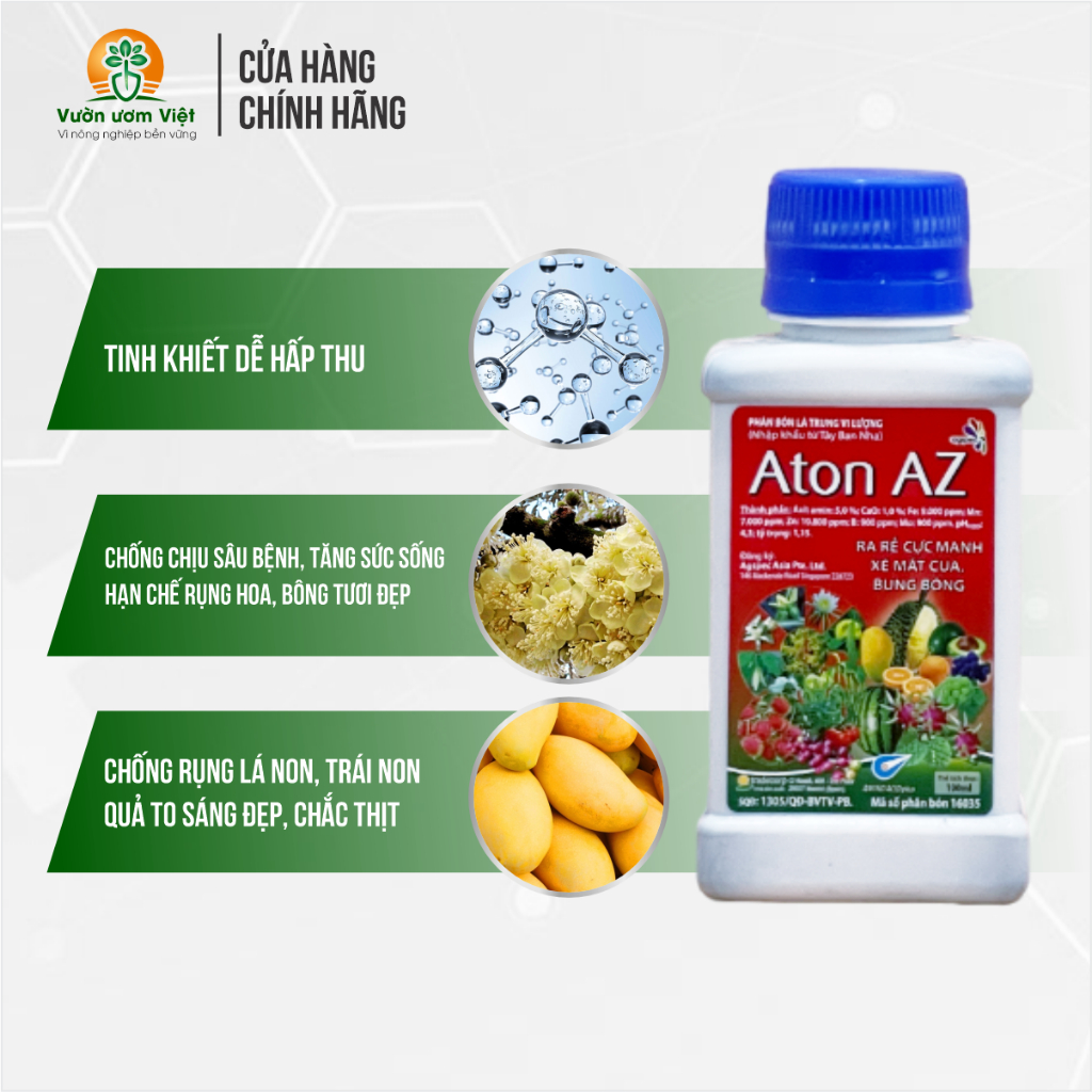 Phân bón Aton AZ - dưỡng bông to, kích rễ mạnh, điều hòa sinh trưởng cây trồng - 100ml