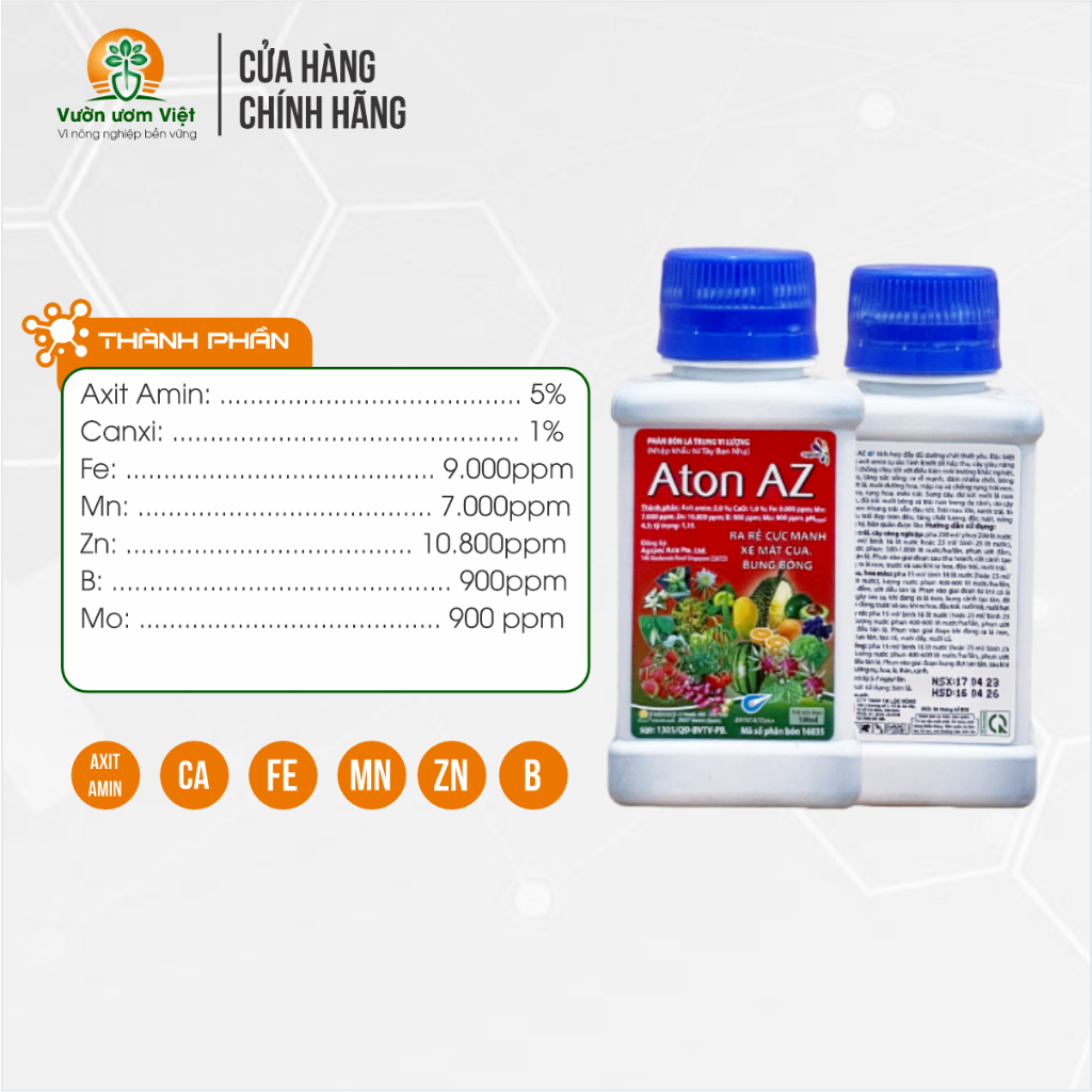 Phân bón Aton AZ - dưỡng bông to, kích rễ mạnh, điều hòa sinh trưởng cây trồng - 100ml