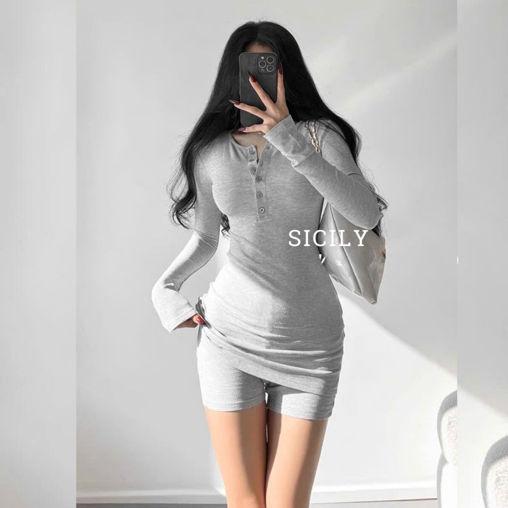 Set áo thun dáng dài ôm body kèm quần đùi Short Sicily AD806