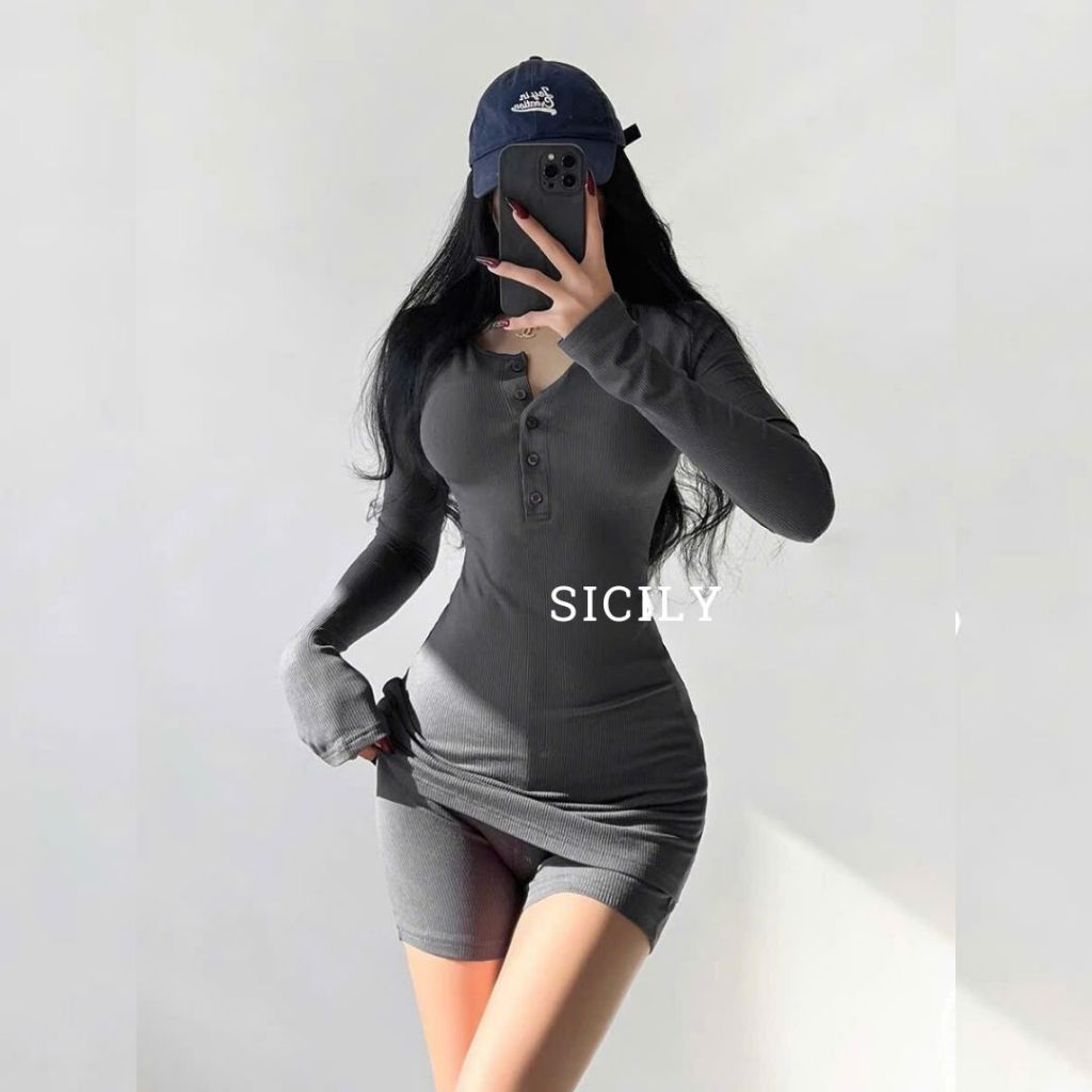 Set áo thun dáng dài ôm body kèm quần đùi Short Sicily AD806