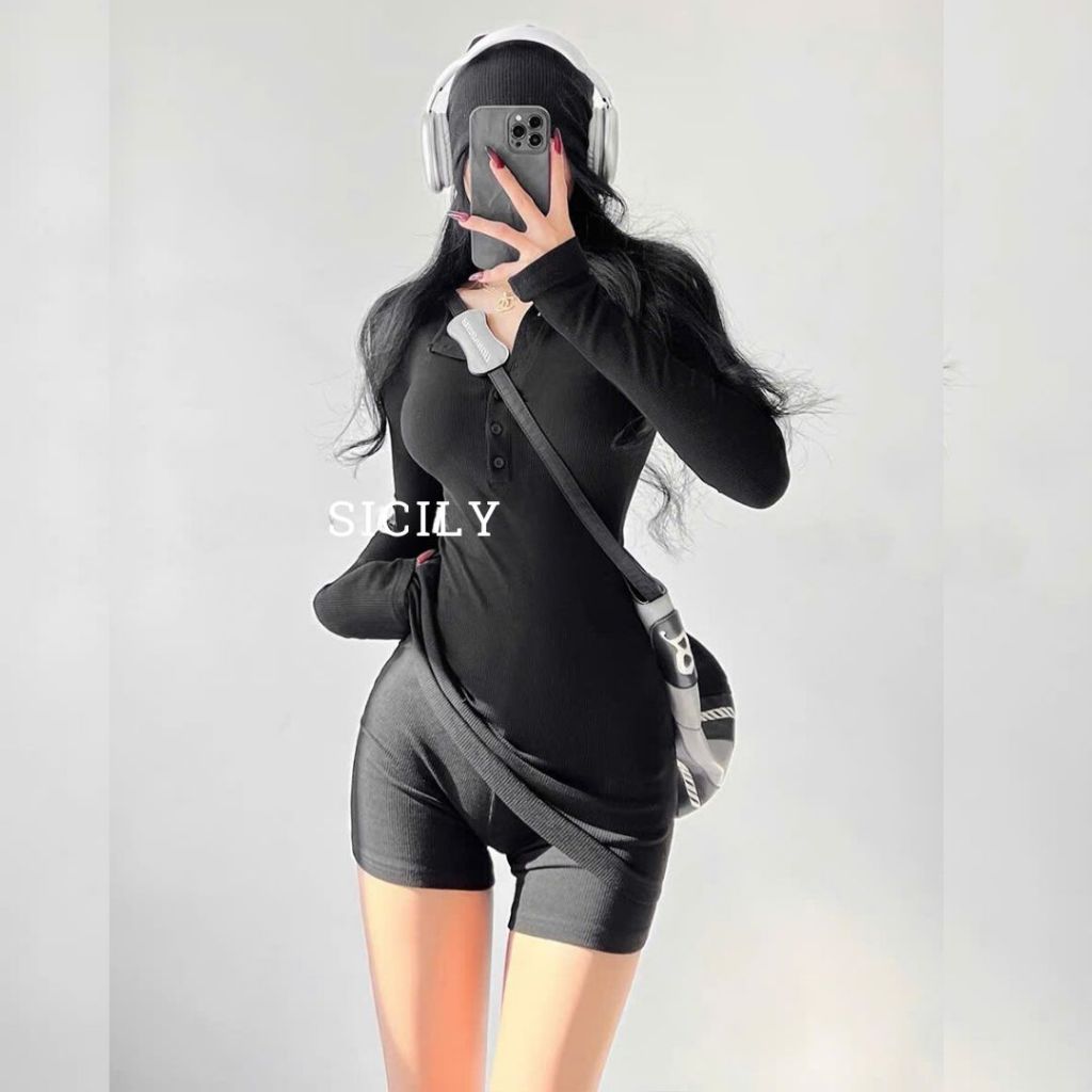 Set áo thun dáng dài ôm body kèm quần đùi Short Sicily AD806