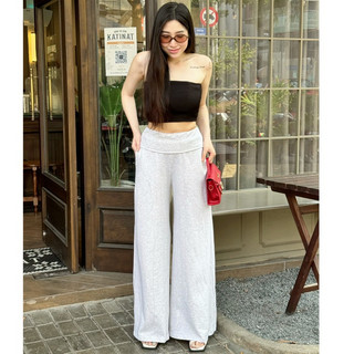 Quần suông ống rộng bảng lưng to màu xám trắng Hot Lolalalo