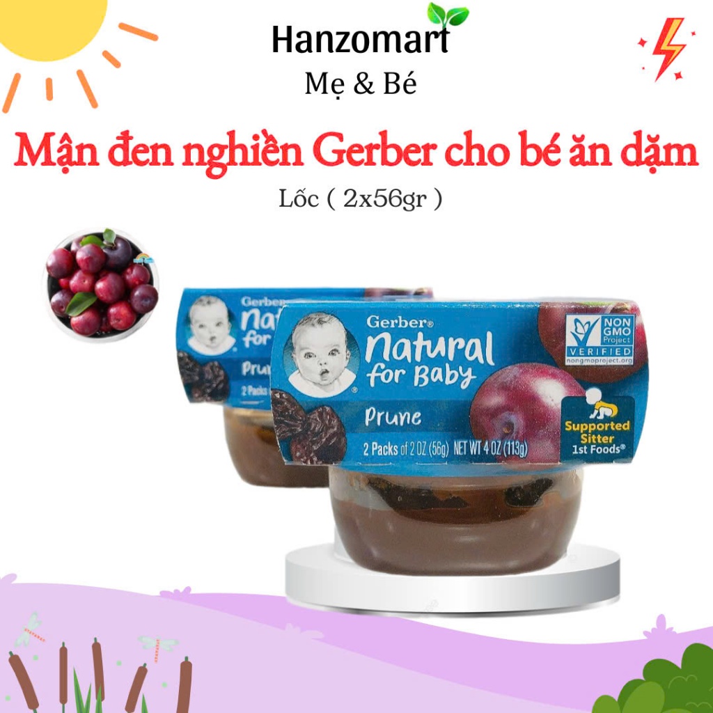 [2x56g] Mận đen nghiền Gerber Prune lốc (2x56g) hộp cho bé ăn dặm
