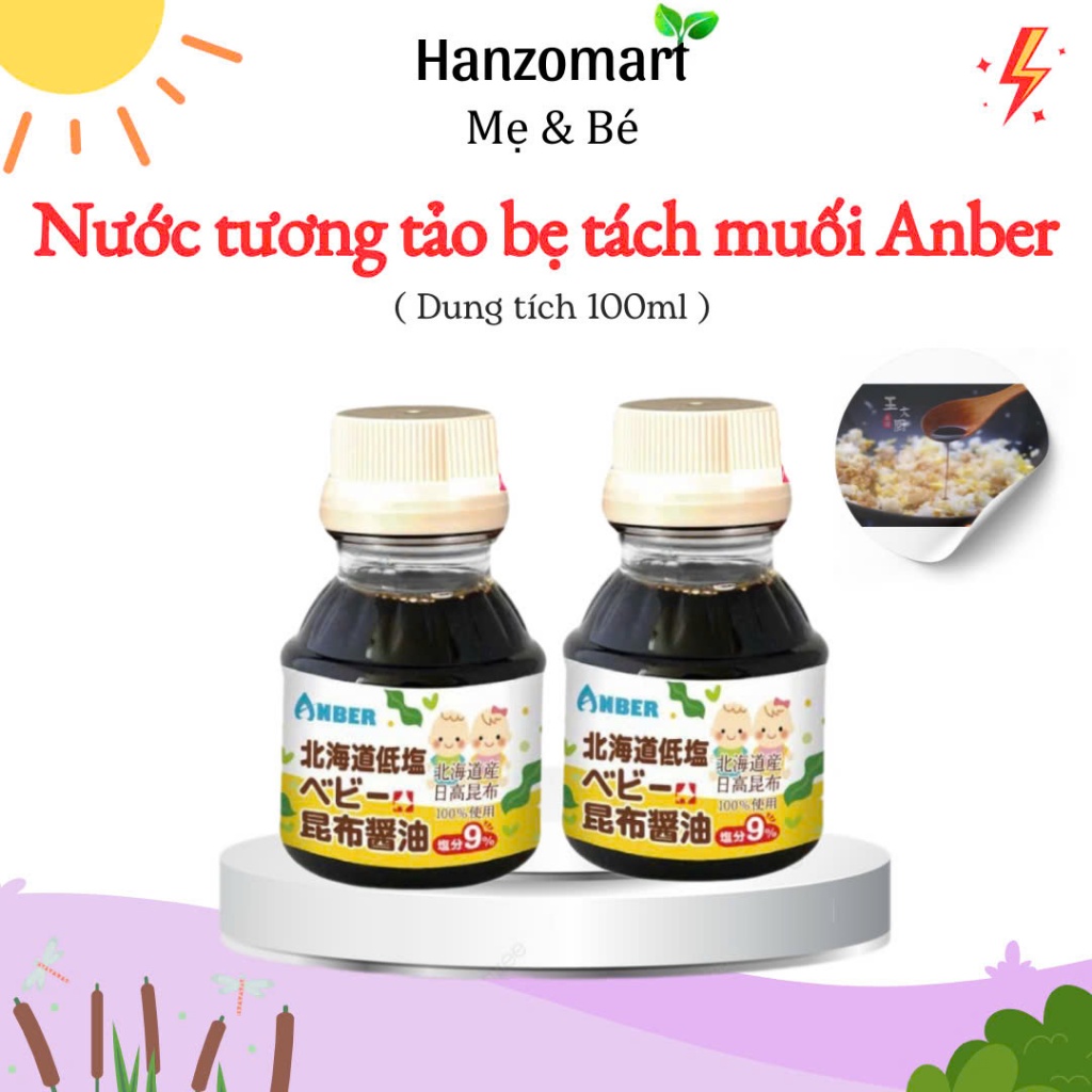 Nước tương tách muối cho bé ăn dặm tảo bẹ Anber Nhật Bản 100ml ăn dặm
