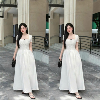 Đầm ren Nhỏ Clothing bigsize nữ tay ngắn cổ vuông kèm nơ tôn eo có đầm dài và ngắn phù hợp mặc đi tiệc đi chơi G673/G674