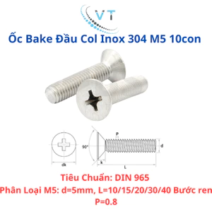 Ốc Bake Đầu Col đầu bằng INOX 304 M5 Bu lông inox 304 đầu bằng