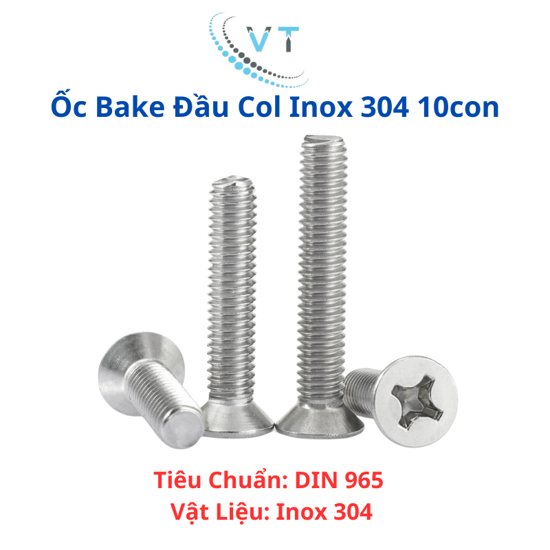 [Túi 10 Con] Bu Lông Inox 304 Đầu Bằng M6 (Đầu Côn) - Vít Bake Đầu Col Inox Siêu Bền, Chống Gỉ Sét, Đủ Size 10mm - 50mm🔩