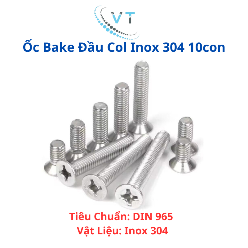 [Túi 10 Con] Bu Lông Inox 304 Đầu Bằng M6 (Đầu Côn) - Vít Bake Đầu Col Inox Siêu Bền, Chống Gỉ Sét, Đủ Size 10mm - 50mm🔩