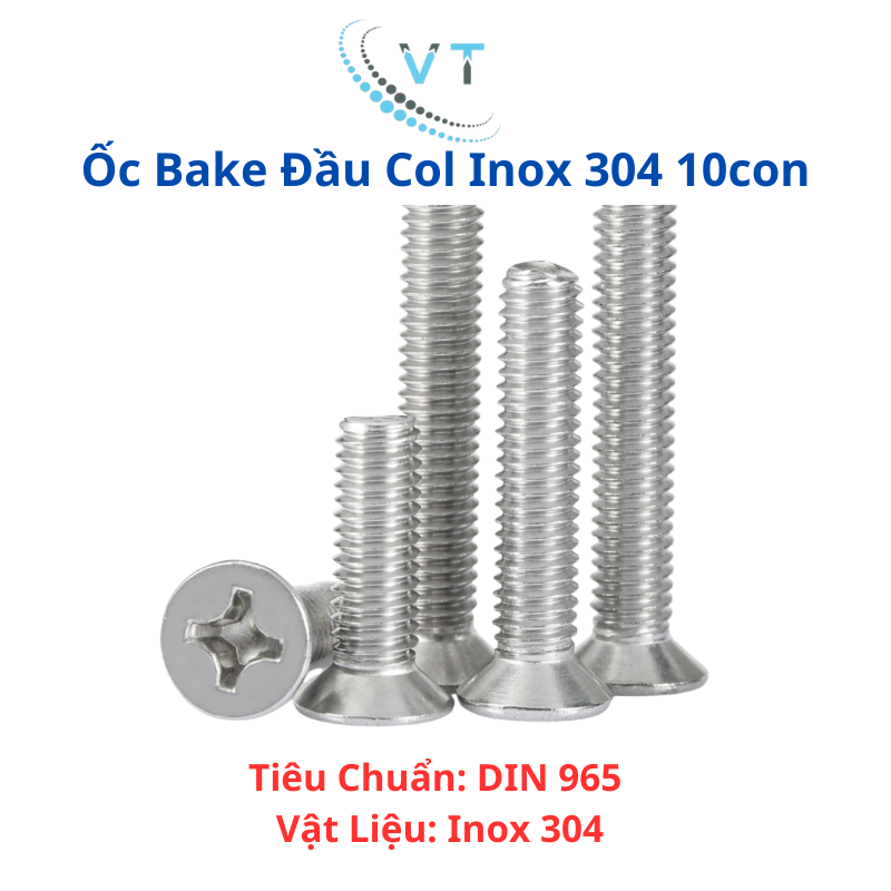 Ốc Bake Đầu Col đầu bằng INOX 304 M8 Bu lông inox đầu bằng
