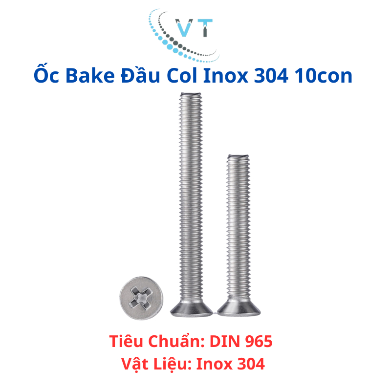 Ốc Bake Đầu Col đầu bằng INOX 304 M8 Bu lông inox đầu bằng