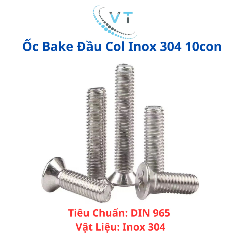 Ốc Bake Đầu Col đầu bằng INOX 304 M8 Bu lông inox đầu bằng