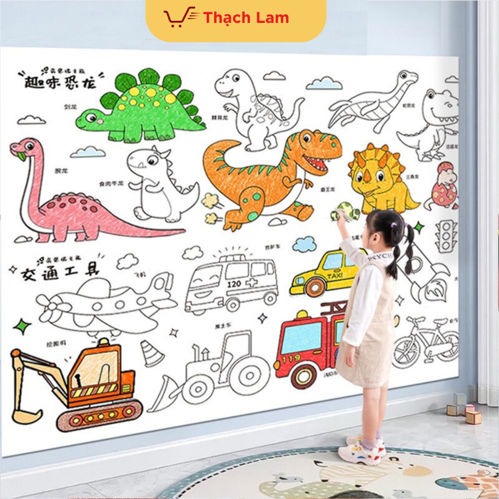 [Dài 3M]Tranh Tập Tô Màu Dán Tường 3M cho bé, có thể cắt hình có sẵn keo dán dễ gỡ không bong sơn phát triển trí tuệ