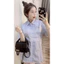 Áo sơ mi chất đũi xốp Oversize dành cho nữ - Smi kẻ in chữ