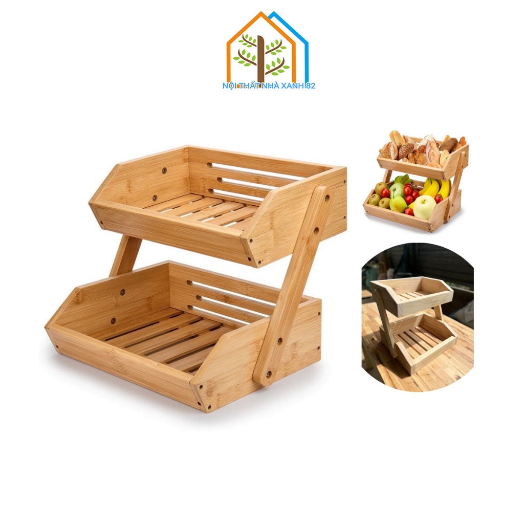 Kệ Để Trái Cây 2 Tầng Bằng Gỗ thông nhập khẩu,Khay Gỗ Đựng Trái Cây Trang Trí Trưng Bày Cửa Hàng.