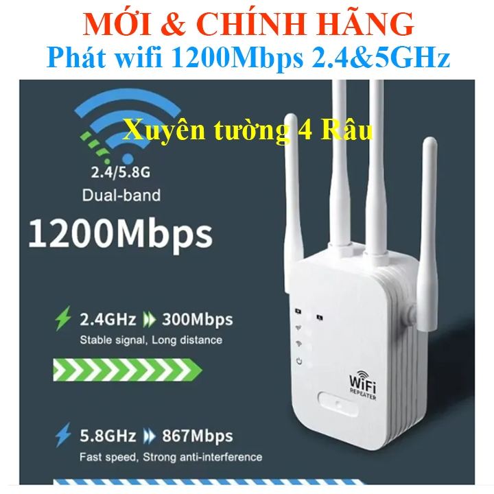 Bộ phát wifi Tốc độ 1200Mbps Băng tần kép 2.4&5GHz Xuyên tường Router 4 ...