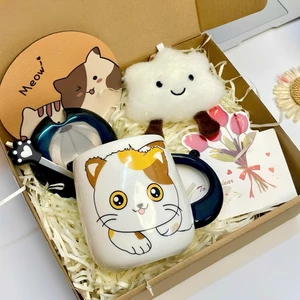 Set Quà Tặng Cốc Sứ Mèo Con Dễ Thương, Gấu Thiệp Sinh Nhật, Tốt NghiệpTặng Bạn Bè Người Thân Kèm Lót Ly Xinh Xắn