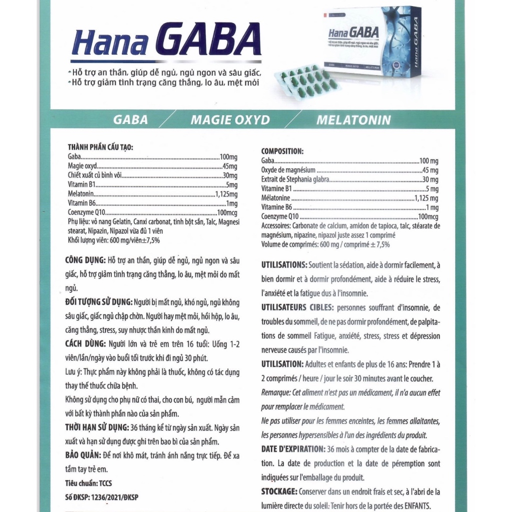✅[Hàng chính hãng] Viên uống ăn ngủ ngon Hana GaBa an thần, ngủ ngon và sâu giấc, giảm căng thẳng