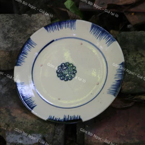 Dĩa Gốm Phết Xanh Cổ Xưa Size Đại Phẳng Đường Kính 22cm (Dĩa Mét) - Gốm Xưa Lái Thiêu Cho Người Hoài Niệm - Gốm Nam Bộ