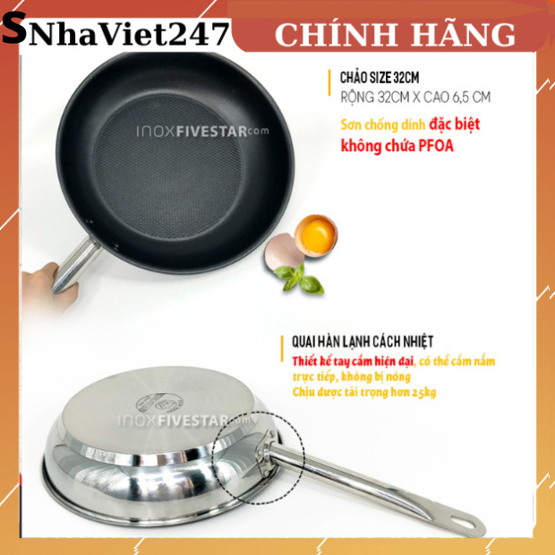 .Chảo Chống Dính Inox 32 Fivestar,chảo rán,xào,3 đáy,siêu bền,chính ...