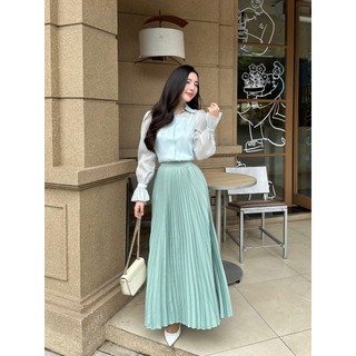 Chân Váy 𝐂𝐂𝐇𝐀𝐓 Xếp Ly Quạt Maxi Chất Mango Cao Cấp Thanh Lịch 13CDE2021LT