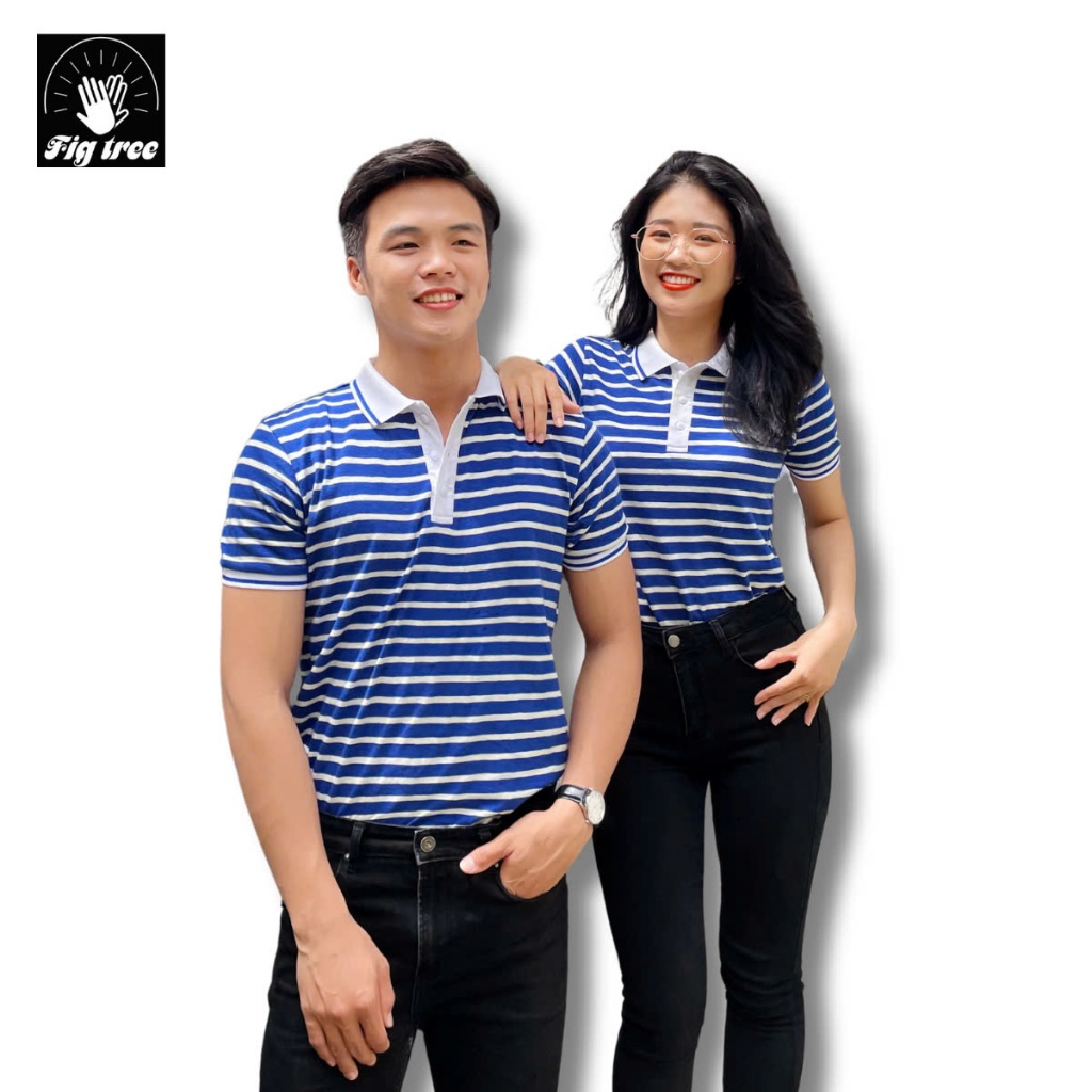 Com Áo Đôi Thun Polo Fig Tree Sọc Xanh Bích Tươi Sáng( full size đến 110kg)