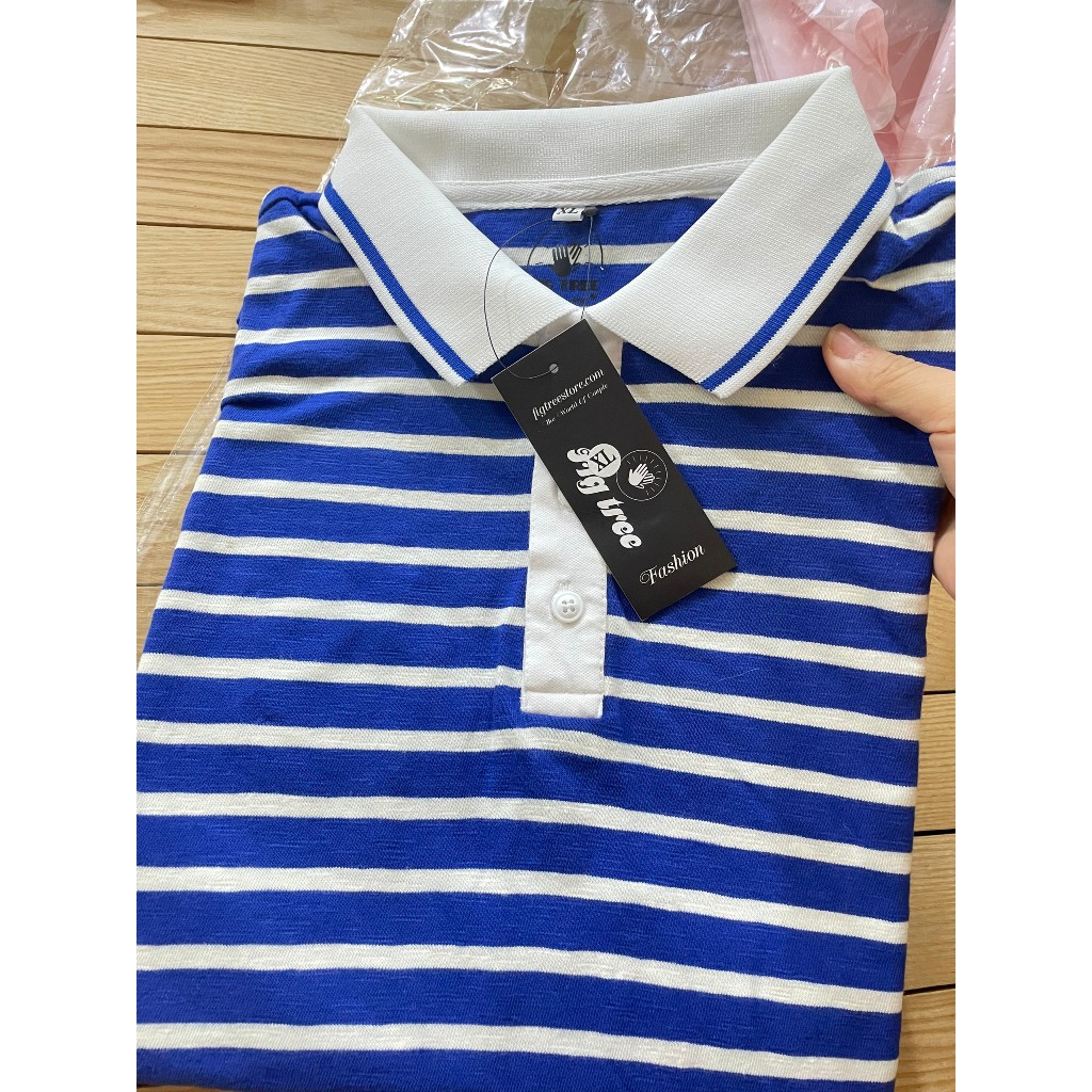 Com Áo Đôi Thun Polo Fig Tree Sọc Xanh Bích Tươi Sáng( full size đến 110kg)