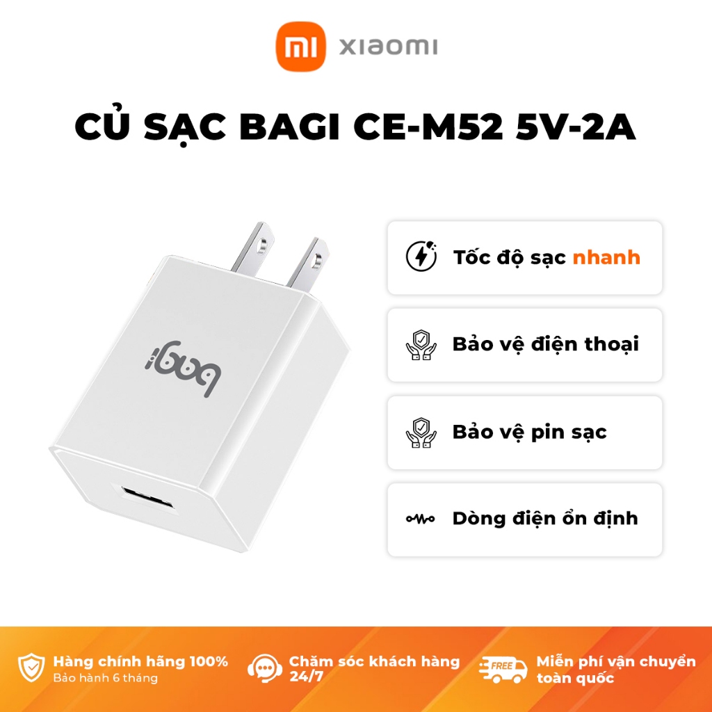 Ảnh Củ Sạc Nhanh 2A Tiêu Chuẩn Châu ÂU 5V-2A Bagi CE-M52/5V-2A 1