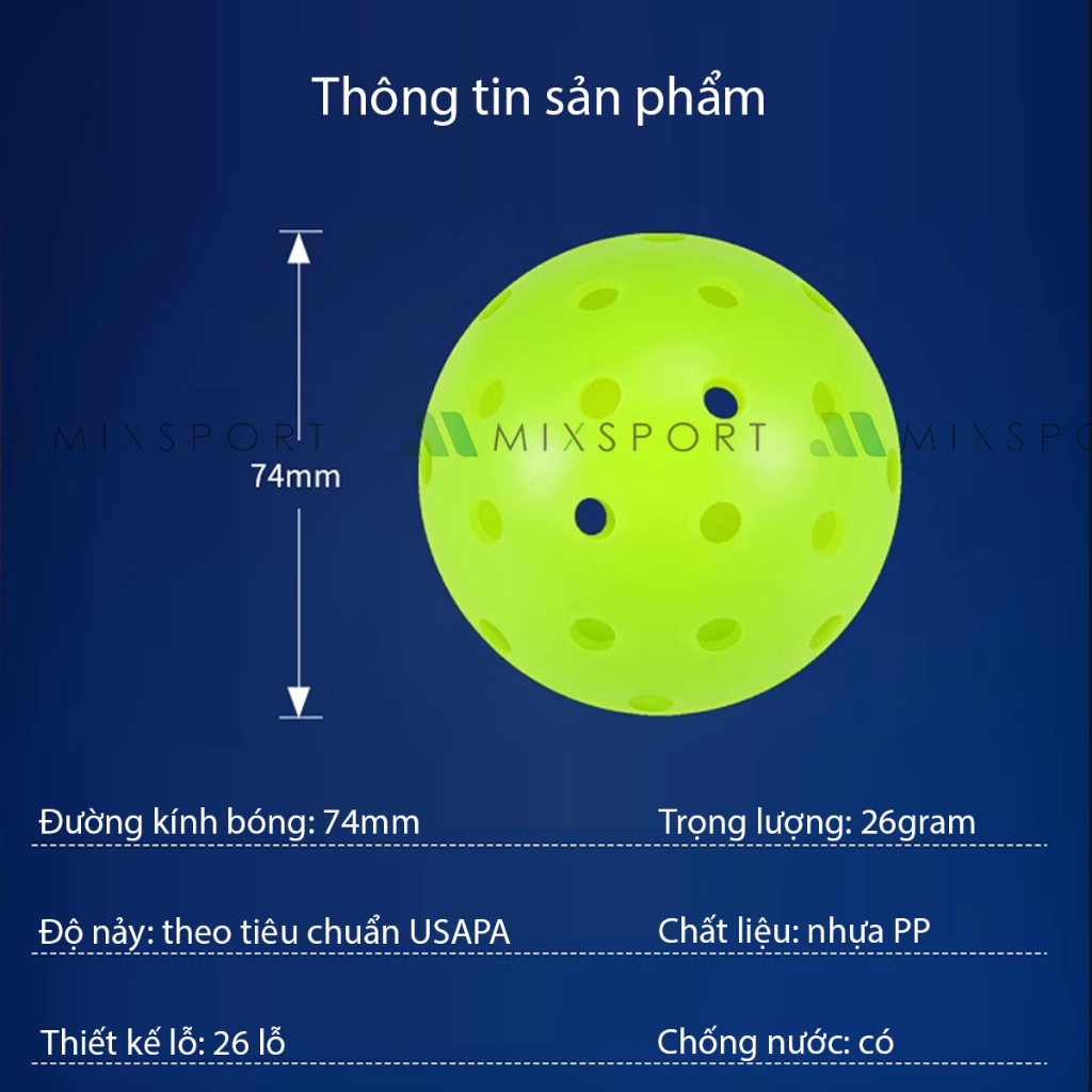 Ảnh Bóng Pickleball Mixsport Set 6 Quả Đường Kính 74mm Dùng Để Tập Luyện Và Thi Đấu Trong Nhà Ngoài Trời 1