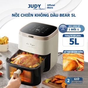 Nồi chiên không dầu Bear 5L QZG-P15R8 công suất 1500W, cửa kính trong suốt quan sát đồ ăn, màn hình cảm ứng có đèn