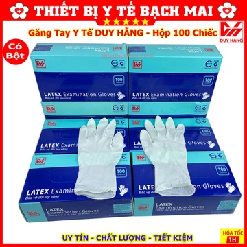 ✅ Găng Tay Y Tế Cao Su Có Bột Latex Duy Hàng, Bao Tay Y Tế Màu Trắng - Hộp 100 Chiếc