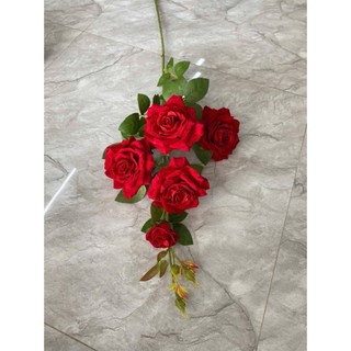Cành Hồng Nhung 5 Bông💥HÀNG NHẬP NGUYÊN CÀNH CAO CẤP💥 Hoa Hồng Nhung Cành Cao 92cm, Trang Trí Nhà Cửa Sực Sang Trọng
