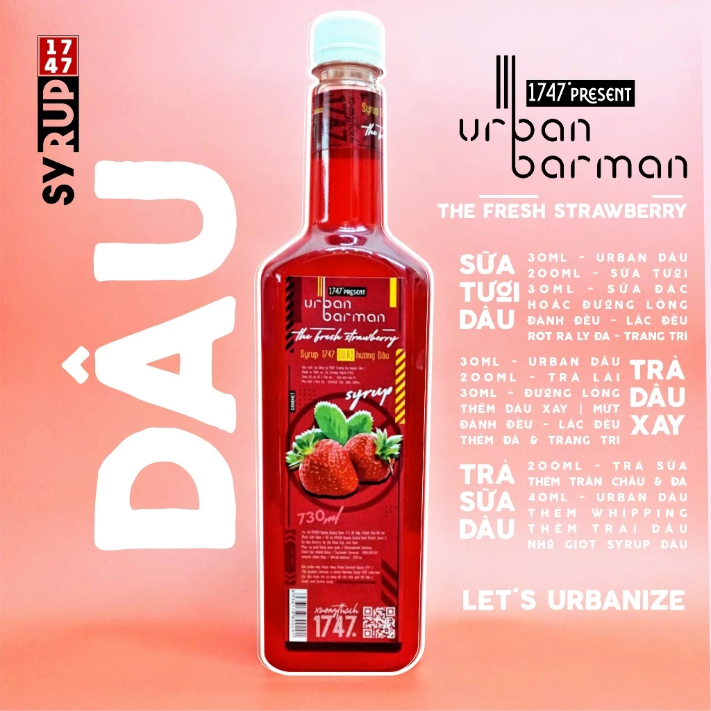 Syrup Dâu Tây - Urban Barman 1747 - 730ml - Siro Dâu Tươi | Trà Dâu