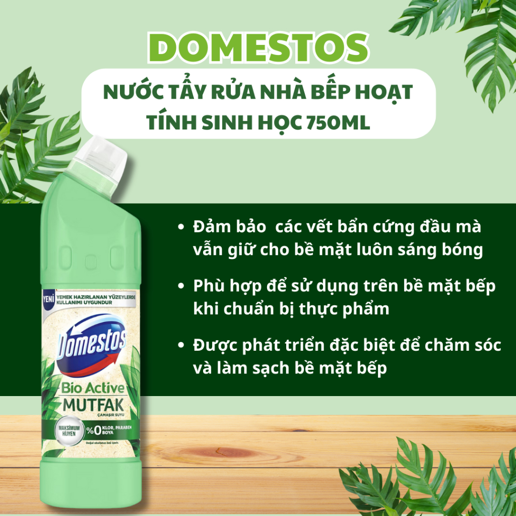 Nước Tẩy Rửa Nhà Bếp Hoạt Tính Sinh Học 750ml DOMESTOS Bio Active, nhập khẩu từ Đức Chính Hãng