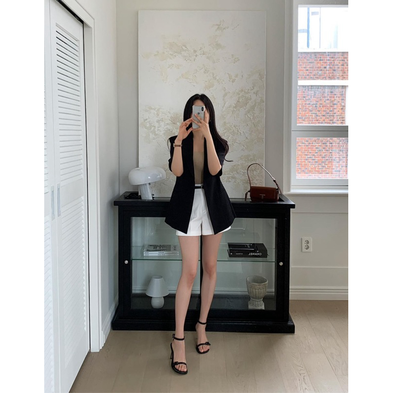 Áo blazer nữ đen ngắn tay có chiết eo [MAY THEO SỐ ĐO]