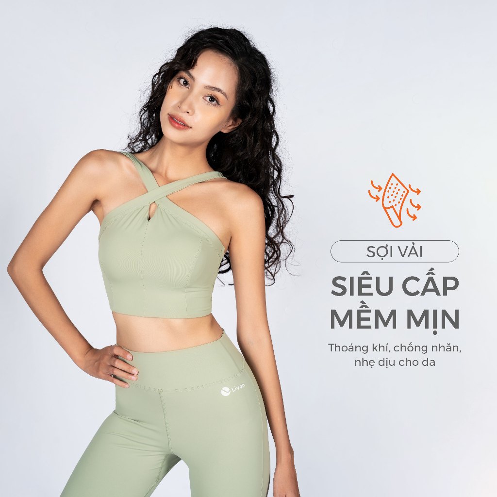 Ảnh Bộ Tập Yoga Nữ, Bộ Tập Gym Nữ LV24N01F503 Nữ Áo Croptop Kèm Đệm Rời & Quần Ống Loe Livan Sport, Set Tập Yoga Quần Dài 3