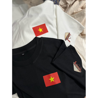 Áo thun UNISEX OVERSIZE form rộng nam nữ in hình CỜ TỔ QUỐC ngực trái Nón lá bên tay chất Cotton mềm mịn co dãn 2 chiều