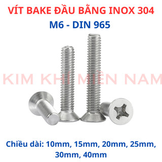 10 Con Bu Lông M6 Đầu Côn INOX 304 - Vít Bake Đầu Bằng Cao Cấp Sáng Bóng, Ren Chuẩn Mượt, Hàng Sẵn Kho Giao Ngay