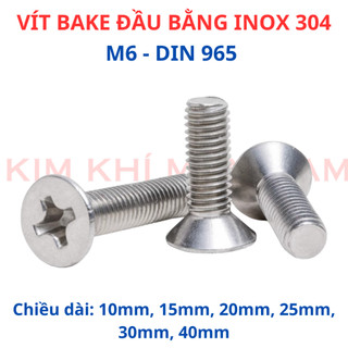 10 Con Bu Lông M6 Đầu Côn INOX 304 - Vít Bake Đầu Bằng Cao Cấp Sáng Bóng, Ren Chuẩn Mượt, Hàng Sẵn Kho Giao Ngay