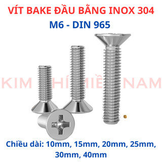 10 Con Bu Lông M6 Đầu Côn INOX 304 - Vít Bake Đầu Bằng Cao Cấp Sáng Bóng, Ren Chuẩn Mượt, Hàng Sẵn Kho Giao Ngay