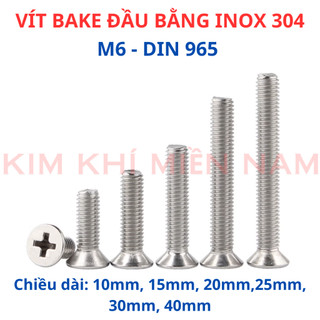 10 Con Bu Lông M6 Đầu Côn INOX 304 - Vít Bake Đầu Bằng Cao Cấp Sáng Bóng, Ren Chuẩn Mượt, Hàng Sẵn Kho Giao Ngay