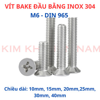 10 Con Bu Lông M6 Đầu Côn INOX 304 - Vít Bake Đầu Bằng Cao Cấp Sáng Bóng, Ren Chuẩn Mượt, Hàng Sẵn Kho Giao Ngay