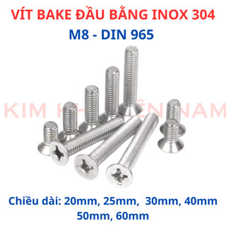 Ốc Vít bake đầu bằng INOX 304 M8 dài từ 20mm - 60mm