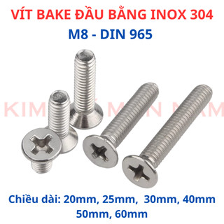 Ốc Vít bake đầu bằng INOX 304 M8 dài từ 20mm - 60mm