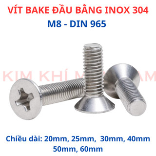 Ốc Vít bake đầu bằng INOX 304 M8 dài từ 20mm - 60mm