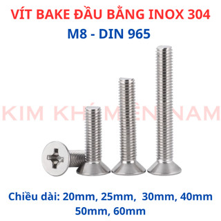 Ốc Vít bake đầu bằng INOX 304 M8 dài từ 20mm - 60mm