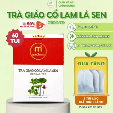 Trà Giảo Cổ Lam Lá Sen ổn định huyết áp cao, hỗ trợ giảm mỡ máu, ngừa xơ vữa động mạch, an thần ngủ sâu, hộp 60 túi lọc