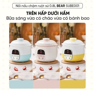 Nồi Nấu Cháo Chậm Bear SUBE001, 0.8 Lit , Nấu, Hấp, Hầm Cách Thủy, Giữ 100% Giá Trị Dinh Dưỡng, Thích Hợp Cho Bé Ăn Dặm